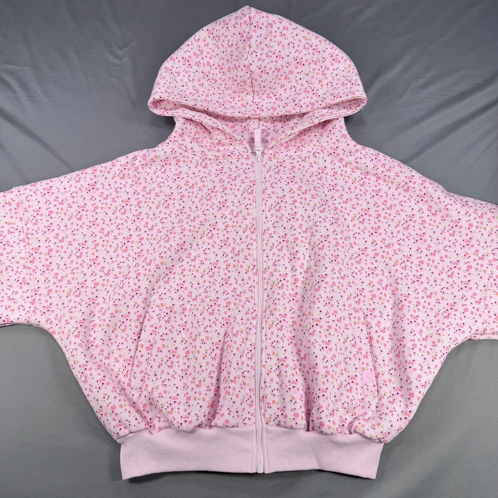 Blogilates Womens M Pink Floral Cotton Blend Marshmallow Hoodie Oversized Zip Up - Picture 7 of 10